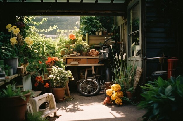 Spettro di attrezzi da giardinaggio Piante e decorazioni in armonia naturale xA