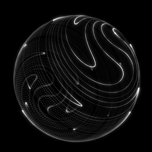 Sphere with twist lines Background for business event Wireframe technology sphere 3d rendering