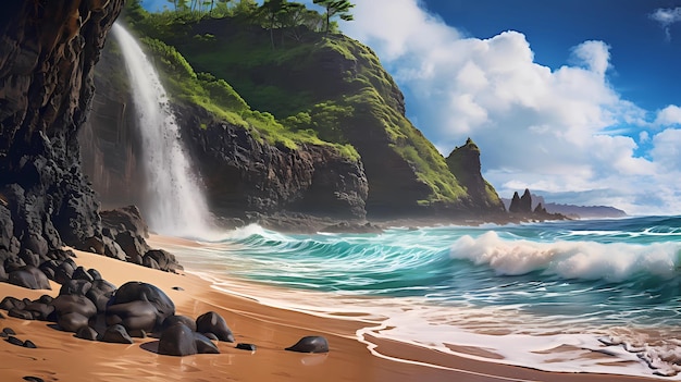 spiagge di sabbia dorata e cascate nell'esotica Kauai