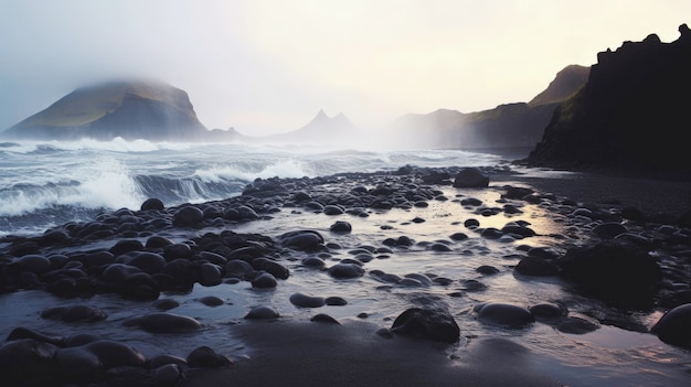 Spiagge di sabbia nera dell'Islanda sorgenti termali geotermiche spettacolari Creato con la tecnologia dell'intelligenza artificiale generativa