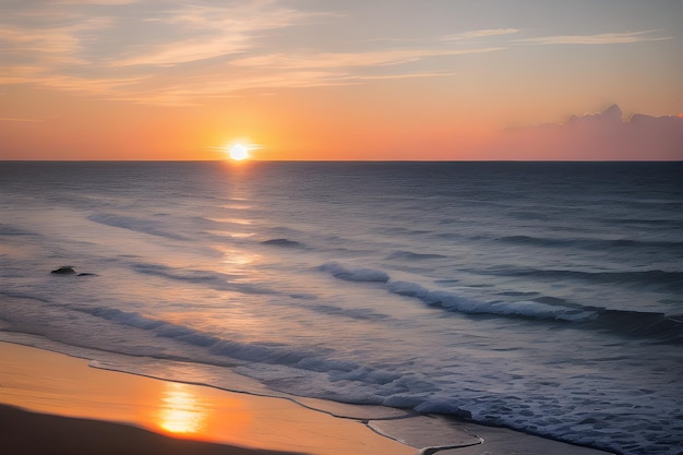 spiaggia al tramonto durante l'ora d'oro cielo blu