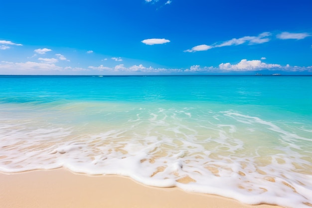 Spiaggia con cielo blu e nuvole bianche sopra Generativa AI