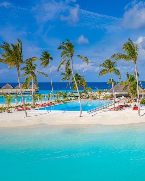 Spiaggia dell'isola tropicale del paradiso delle Maldive aerea Incredibile paesaggio laguna turchese blu