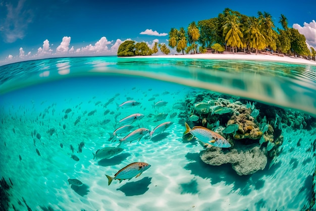 Spiaggia delle Maldive e paradiso sottomarino