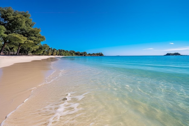 Spiaggia deserta caraibica con acque turchesi e cieli blu