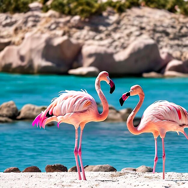 Spiaggia di Aruba con un fenicottero e uno sfondo dall'aspetto gradevole