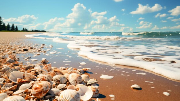 Spiaggia di sabbia con conchiglie di conchiglie