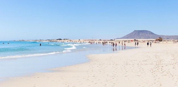 spiaggia di sabbia dorata delle grandi spiagge, a nord dell'isola di Fuerteventura