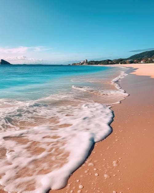 Spiaggia di sabbia estiva tropicale e luce del sole bokeh sullo sfondo del mare AI generativa