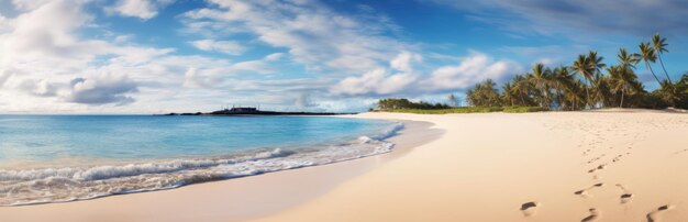 Spiaggia di sabbia estiva tropicale e luce del sole bokeh sullo sfondo del mare AI generativa