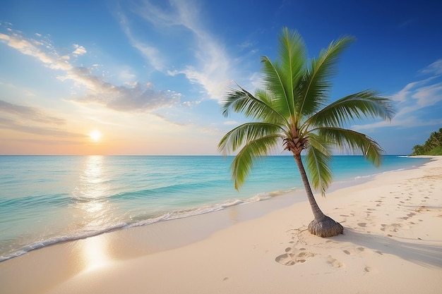 Spiaggia e palme sul mare con un bel sfondo celeste