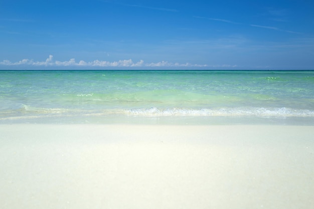 Spiaggia estiva e onda del mare del mare sulla composizione della spiaggia di sabbia della natura