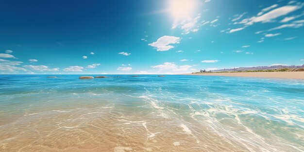 spiaggia estiva in giornata di sole con cielo blu e oceano blu