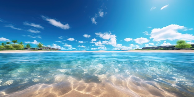 spiaggia estiva in giornata di sole con cielo blu e oceano blu