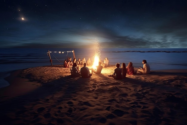 Spiaggia falò foto realistica illustrazione generativa ai