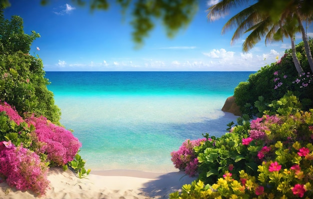 spiaggia giardino tropicale con acqua e fiori