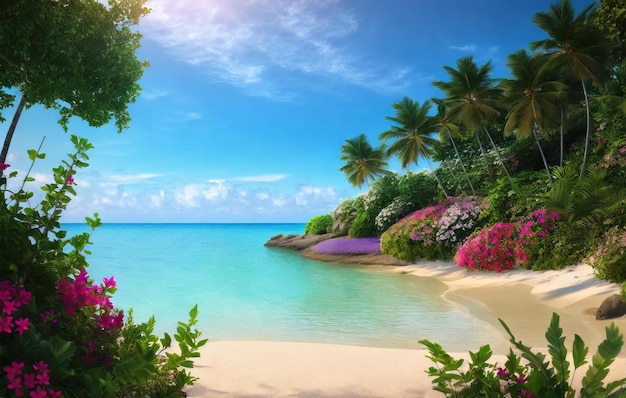 spiaggia giardino tropicale con acqua e fiori