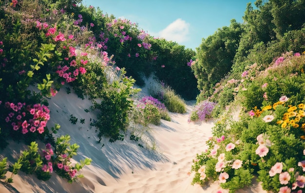 spiaggia giardino tropicale con acqua e fiori