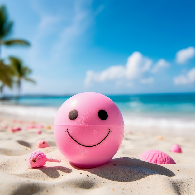 Spiaggia gioiosa Sorridere Palla rosa Abbracciare le vibrazioni estive Ottimismo e felicità Diffondere positività e celebrare momenti edificanti IA generativa