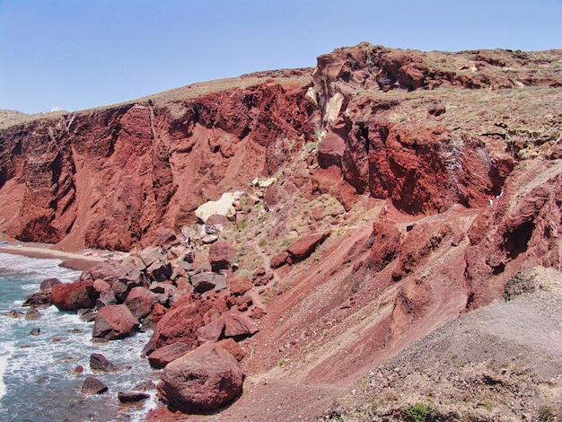 Spiaggia rossa Santorini Isole Cicladi Grecia Bellissimo paesaggio estivo con una delle spiagge più famose al mondo