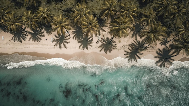 Spiaggia sfondo palme onde Vista dall'alto ai Immagine generata