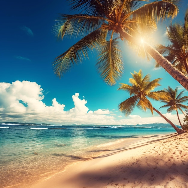 Spiaggia soleggiata con palme le isole delle Bahamas