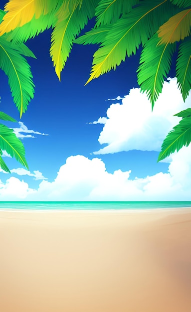 Spiaggia tropicale con cielo blu e palme