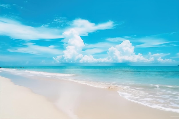 Spiaggia tropicale con cielo blu, sabbia bianca e acque verde acqua