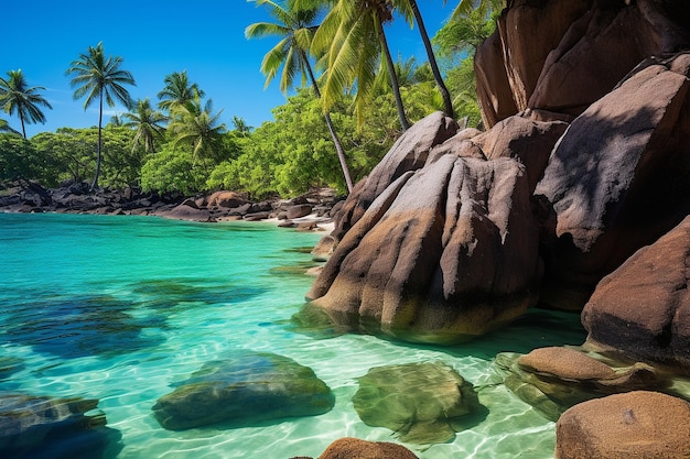 Spiaggia tropicale con costa rocciosa