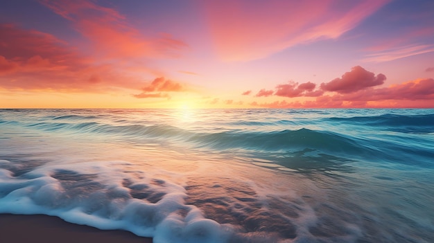 spiaggia tropicale con onde lisce e cielo al tramonto sfondo astratto tramonto al paesaggio marino