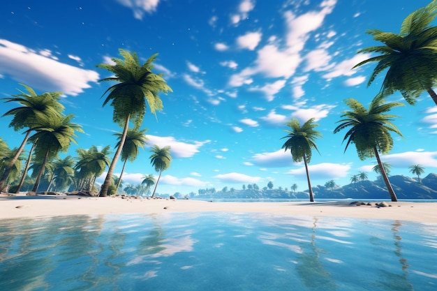 Spiaggia tropicale con palme e cielo blu