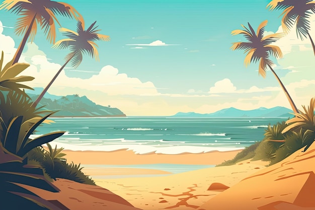 Spiaggia tropicale con palme lussureggianti IA generativa