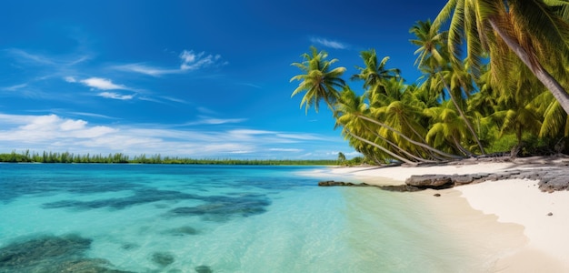 Spiaggia tropicale con sfondo di palme AI generativa