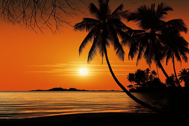 Spiaggia tropicale con silhouette di palme