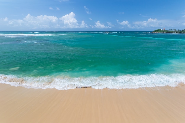 Spiaggia tropicale e oceano ondeggiante verde blu