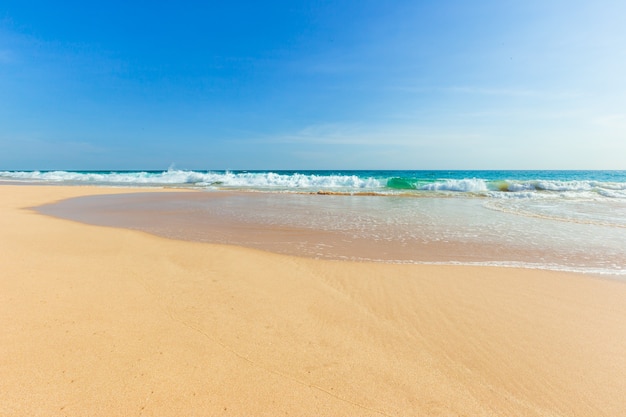 Spiaggia tropicale incontaminata nello Sri Lanka con sabbia bianca e acqua blu