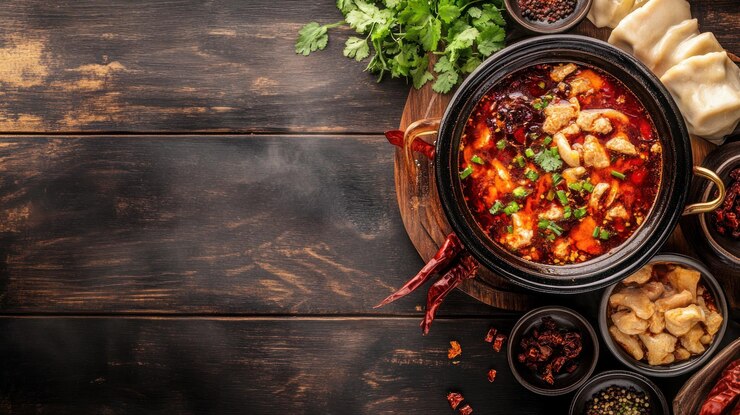 Spicy Sichuan Hot Pot with Chili Peppers and Cilantro