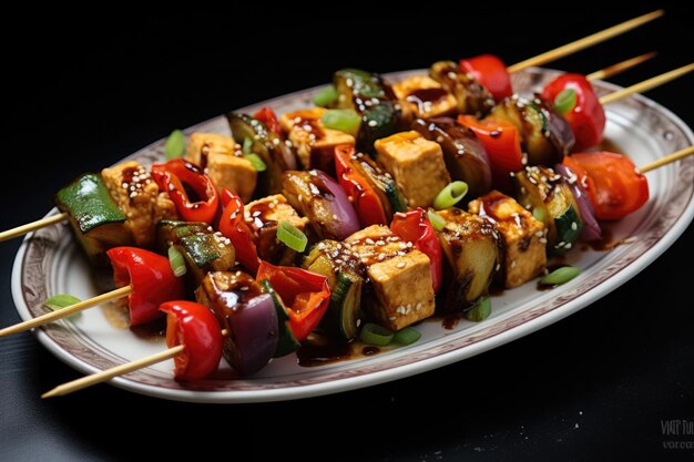 Spiedini di tofu e tempeh con verdure creati con l'intelligenza artificiale generativa