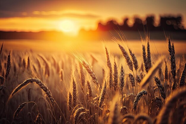 Spighette di grano in un campo al tramonto ai generative