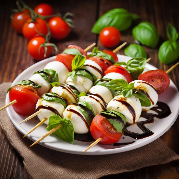 Spillo di insalata di caprese con mozzarella di pomodoro