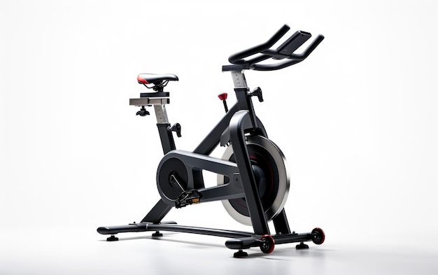 Spin Bike nera isolata su sfondo bianco