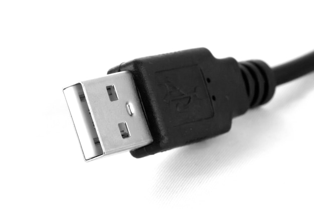 Spina del cavo USB isolata su sfondo bianco