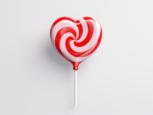 spirale a righe rosso e bianco forma di dolce cuore su sfondo bianco