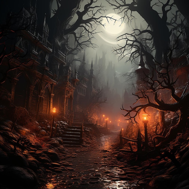 Spirited Haunt Uno sfondo di Halloween con spiriti inquietanti e apparizioni spettrali