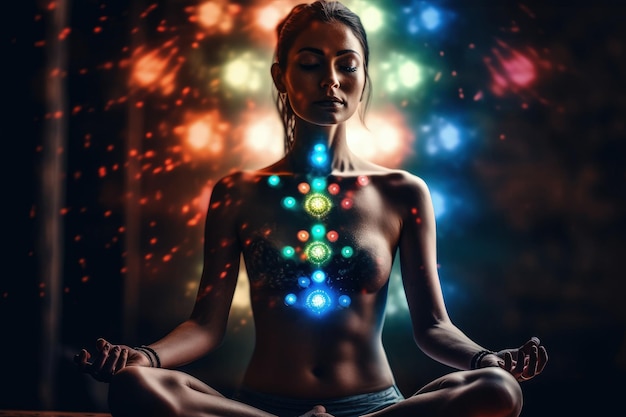 Spiritualità pacificante Concetto di meditazione e pratica spirituale espansione della coscienza chakra e attivazione del corpo astrale ispirazione mistica immagine chakra umano