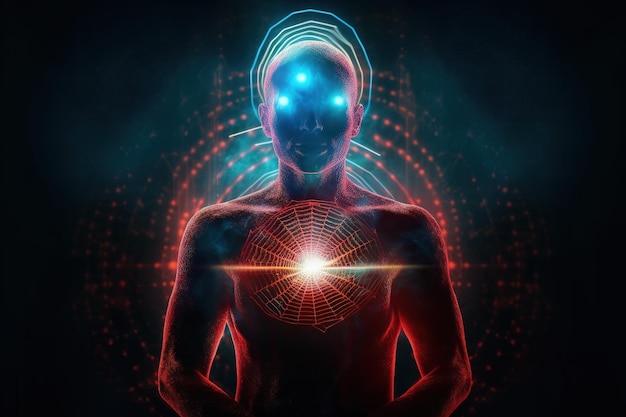 Spiritualità pacificante Concetto di meditazione e pratica spirituale espansione della coscienza chakra e attivazione del corpo astrale ispirazione mistica immagine chakra umano