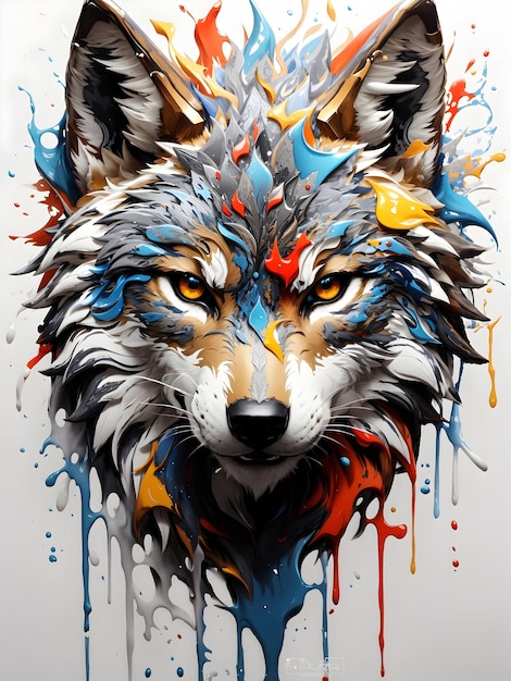 _Splash_art_a_wolf_head_white_ background_piercin