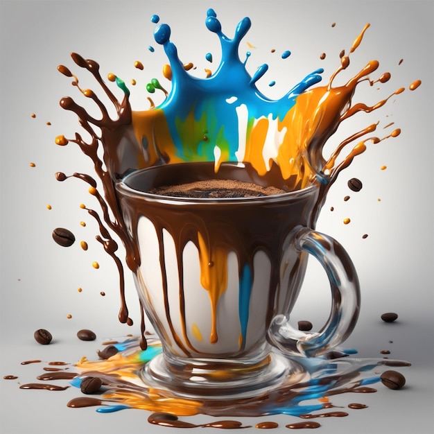 splash art espresso in tazza di vetro surreale epica artstation splash stile di vernice colorata