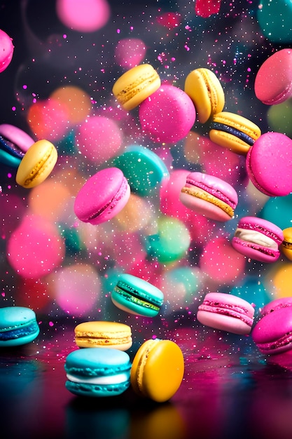 Splash art macarons haos levitazione macarons in movimento volante