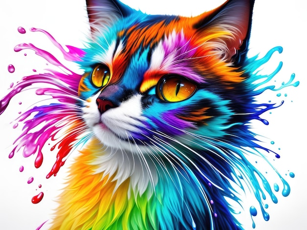 Splash art testa di gatto su sfondo bianco ai generativo